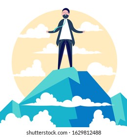 Businessman on a mountain peak, success vector illustration