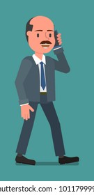 Businessman on the move talking on the phone. Vector illustration, a flat style design. Suitable for animation (individual segments).
