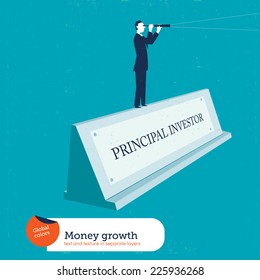 Businessman On A Name Plate Principal Investor. Vector Illustration Eps10 File. Global Colors. Text And Texture In Separate Layers.