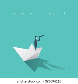 Businessman on a paper boat vector illustration. Business concept of success, mission, risk. Eps10 vector illustration.