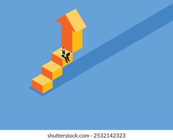 Empresário no caminho para o sucesso Subindo a escada corporativa Alcançando novas alturas ilustração vetorial isométrica 3D