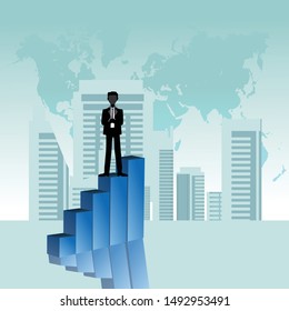 Businessman on the peak, vector illustration.  businessman make a successful career concept vector