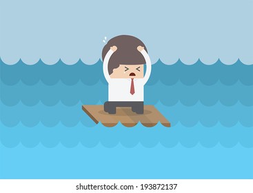 Businessman on a raft in the middle of the sea, VECTOR, EPS10