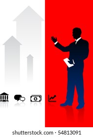 Businessman on Red and White Arrow Background Original Illustration