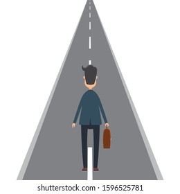 Businessman on the road. Vector illustration in flat design.