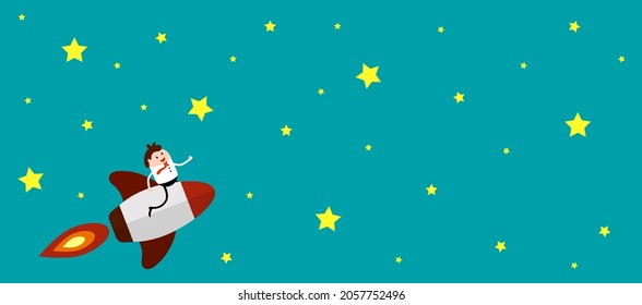 Businessman on a Rocket Among Stars Successful Startup Concept