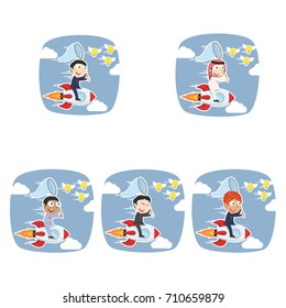 businessman on rocket chasing flying ideas different race set 