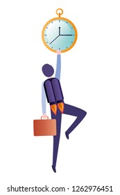 businessman on rocket and clock avatar character