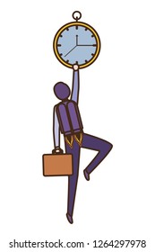 businessman on rocket and clock avatar character