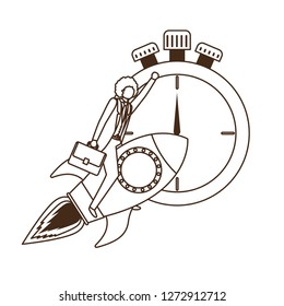 businessman on rocket and clock avatar character