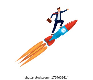 Businessman on a Rocket Flying to the Sky Illustration