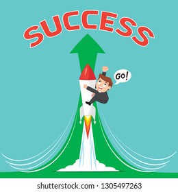 Businessman on rocket go to success, Vector Illustration cartoon