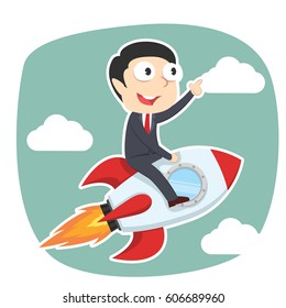 businessman on rocket illustration design