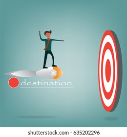 businessman on Rocket launch  pointing to destination,Vector illustration