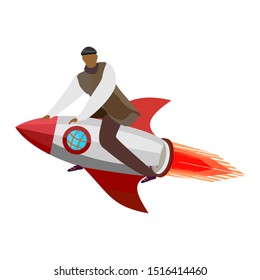 businessman on a rocket. start the concept of a white background
