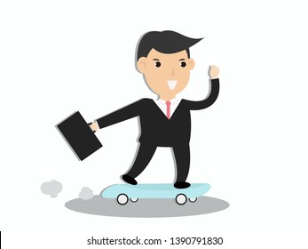 Businessman on skateboard with briefcase