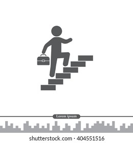 Businessman on stair or steps, metaphor to success.