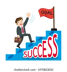 Businessman on stairs steps goal, illustration vector cartoon