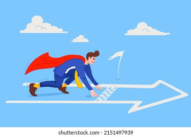 Businessman on starting line. Starting career concept. Business strategy, vector illustration.