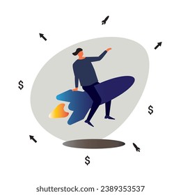 Businessman on a start-up rocket.