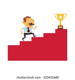 Businessman on the steps. The aim to achieve a prize. The manager and the Goblet.