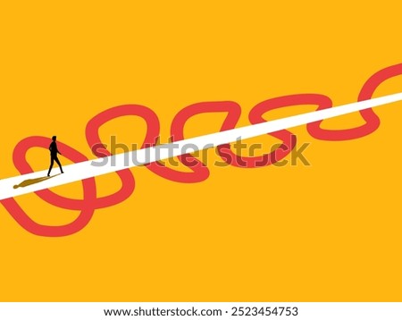 Businessman on the Straight and Complicated Path. The Shortest Distance to the Goal