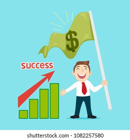 Businessman on success growth business, success concept money