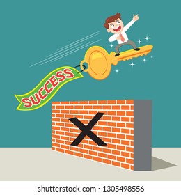 Businessman on success key, Vector Illustration cartoon