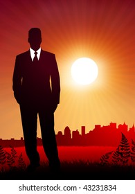 businessman on sunset background Original Vector Illustration Business People on Sunset Background
