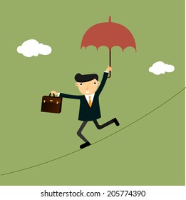 Businessman on a suspended rope , eps10 vector format 