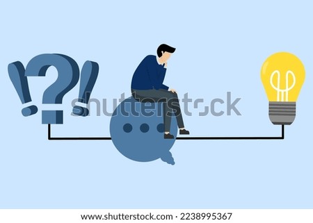 businessman on thinking bubble connect question mark to lightbulb solution. Problem solving skills, answer questions, creativity or imagination, critical thinking or finding solutions to solve problem