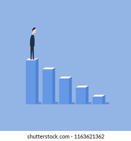 Businessman on top of the column graph, vector illustration. 