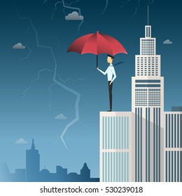 Businessman on top fo building.