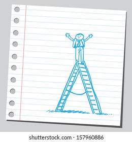 Businessman on top of ladder