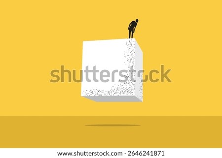 Businessman on top looking down from building. Business crisis, depression or burnout syndrome vector concept. Symbol of stress, recession
