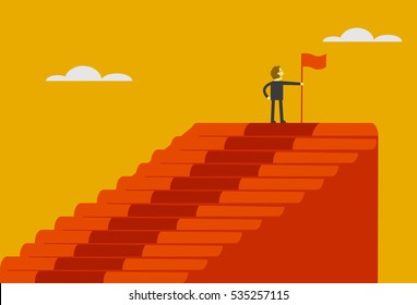 businessman on the top of stairs, vector illustration of business cartoon. success concept