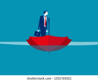 Businessman on umbrellar boat. Concept business vector, Sea, Water, Ship.

