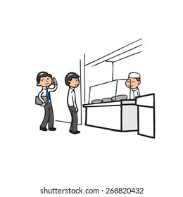 Businessman on waiting queue in canteen