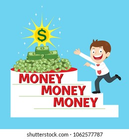 Businessman on the way to double money, illustration vector cartoon