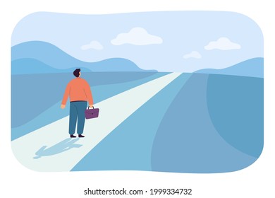 Businessman On Way To New Career Opportunities. Flat Vector Illustration. Man With Briefcase On Straight Road To Professional Success, Bright Goal, In Hope Of Change. Motivation, Job, Future Concept