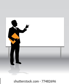 a businessman on a white board