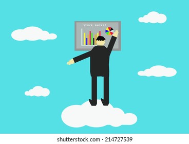 Businessman on white cloud. Vector illustration