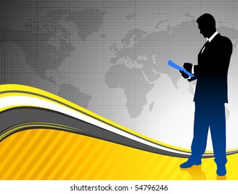 Businessman on World Map Background Original Illustration