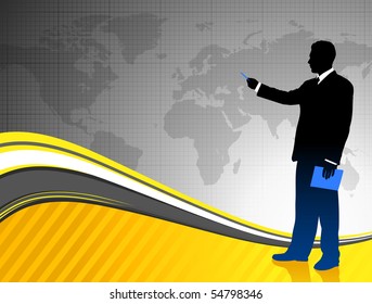 Businessman on World Map Background Original Illustration