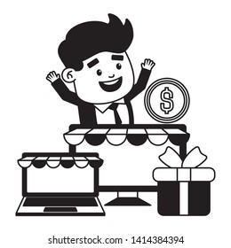 businessman online payment laptop computer gift money vector illustration