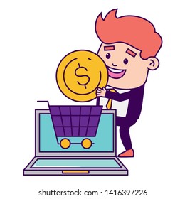 businessman online payment laptop shopping cart money vector illustration