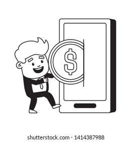 businessman online payment smartphone money vector illustration