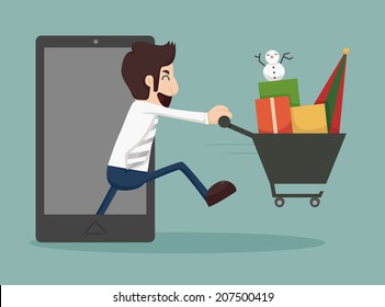 Businessman online shopping, e-commerce concept  , eps10 vector format