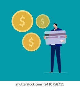 Businessman, online shopping, e-commerce Pay by credit card with a card swipe machine and
Tap your debit or credit card at the swiping machine to pay.