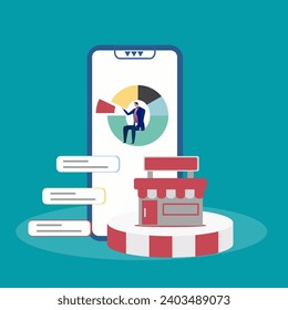 Businessman, online shopping, e-commerce, sales, ordering and shipping.Vector for graphics and web design.